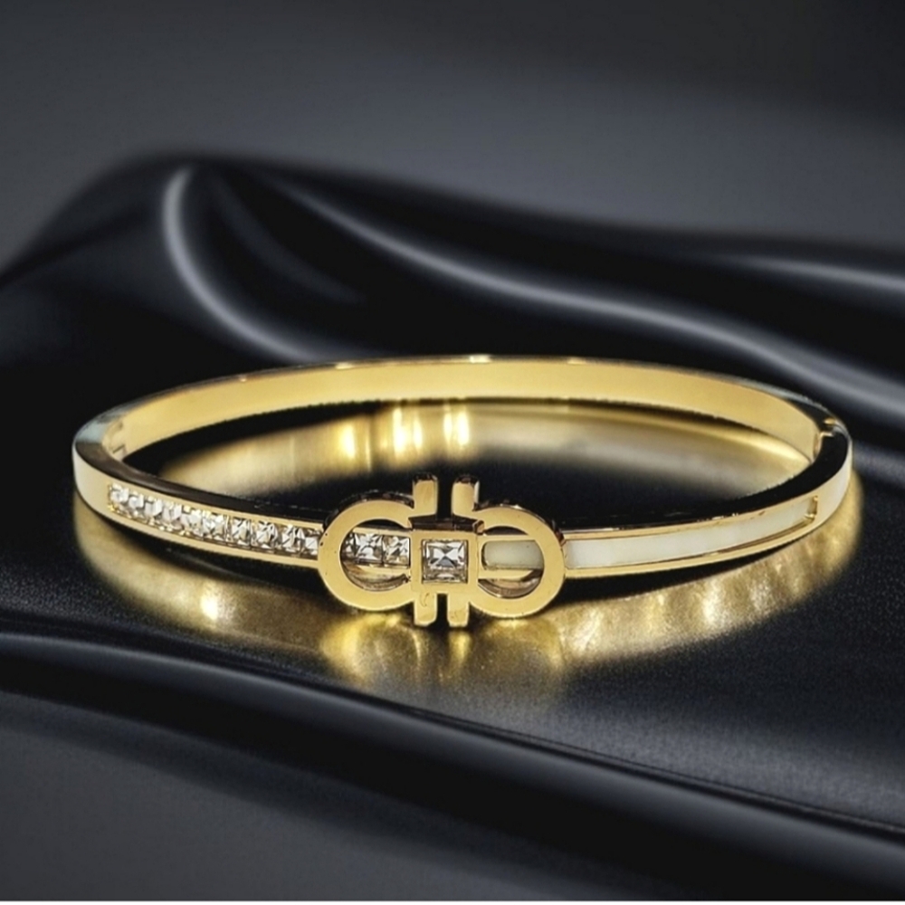 18k Gold Plated Stainless Luxury  Zircon Crystal Mother Of Pearl Bracelet